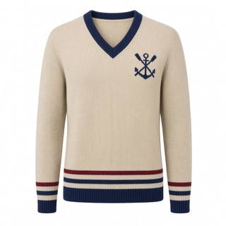 Club Stripe Knitted V-Neck – Cream, image 1