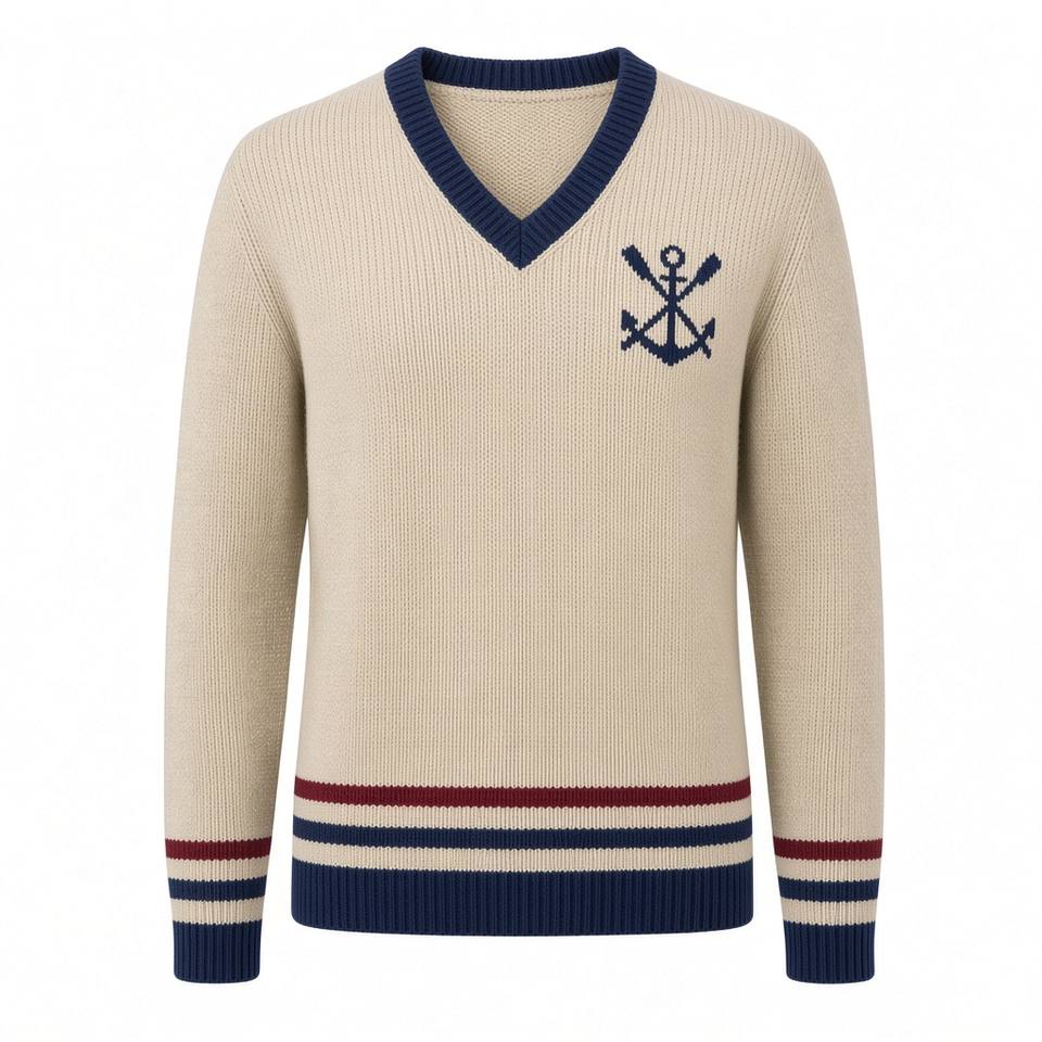 Club Stripe Knitted V-Neck – Cream