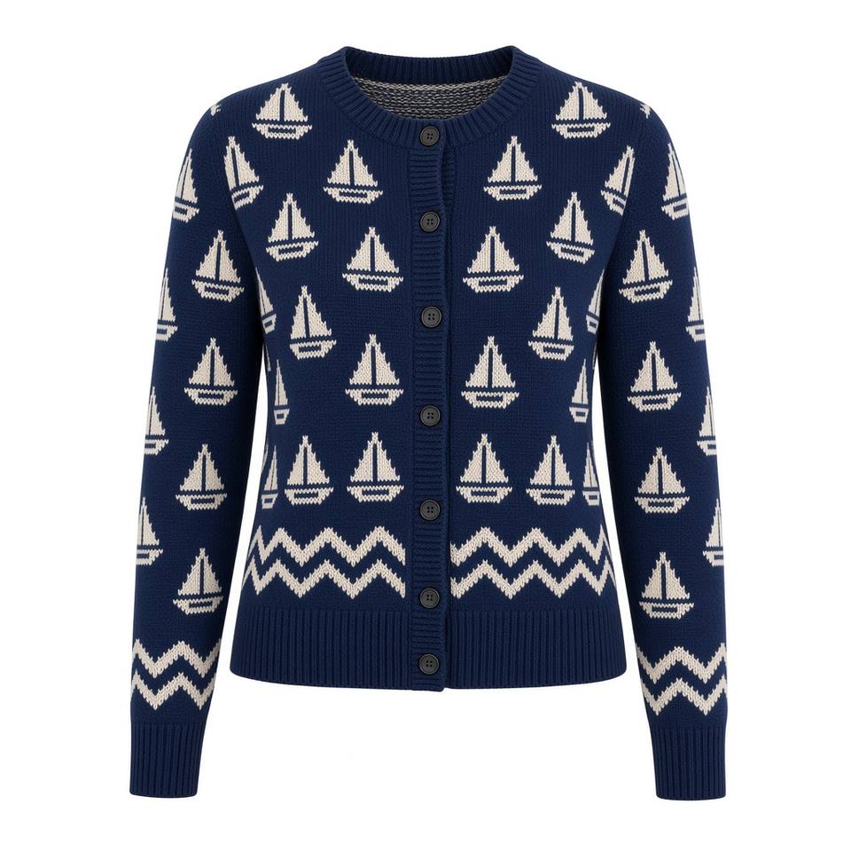 Sailboat Jacquard Cardigan