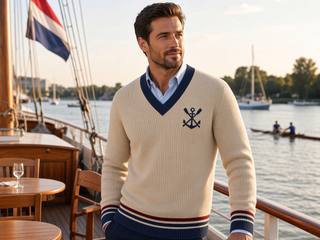 Club Stripe Knitted V-Neck – Cream, image 2