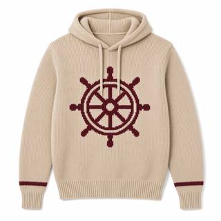 Ship's Wheel Knitted Hoodie – Oatmeal, image 1
