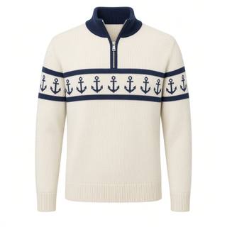 Anchor Band Knit Quarter-Zip – Ecru/Navy, image 1