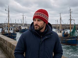 Anchor Fair Isle Knitted Beanie – Red, image 2