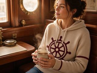 Ship's Wheel Knitted Hoodie – Oatmeal, image 2