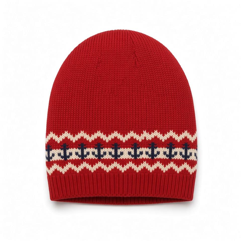Anchor Fair Isle Knitted Beanie – Red