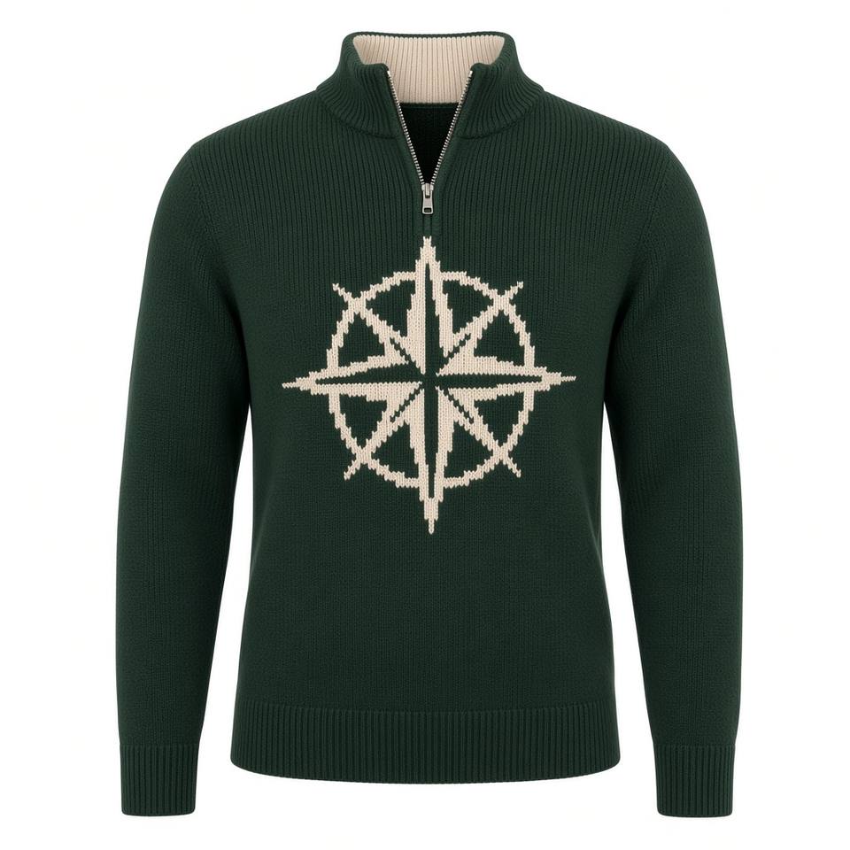 Compass Rose Knitted Quarter-Zip