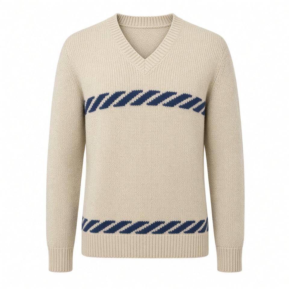 Rope Jacquard V-Neck Jumper